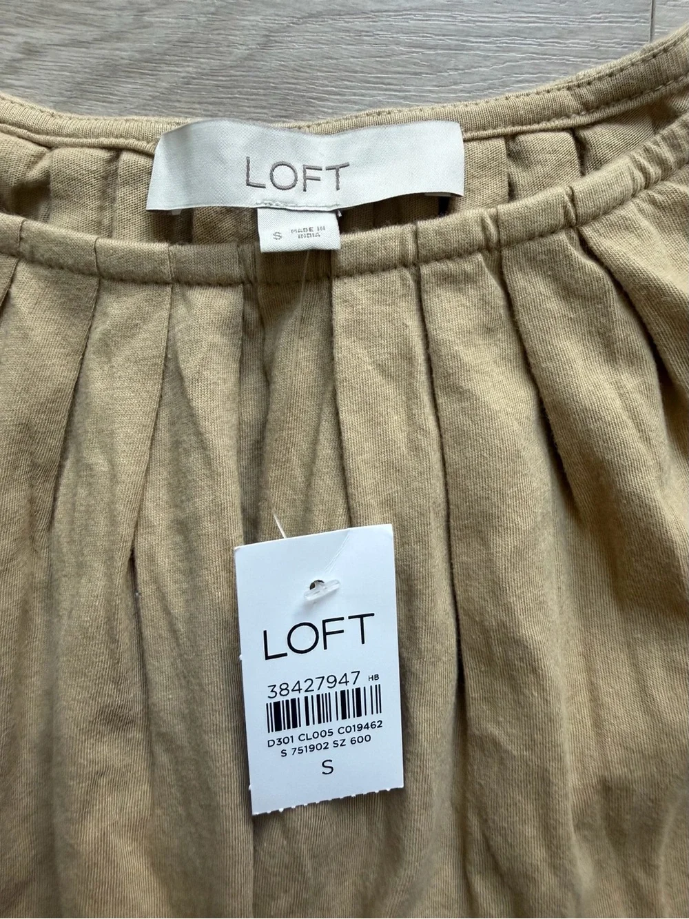 LOFT Puff Sleeve Drawstring Hem Top - Tan